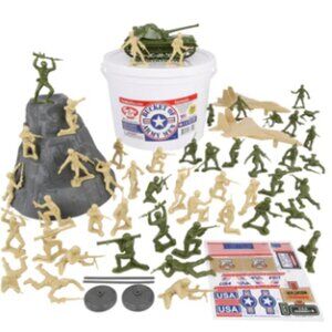 Bucket of Toy Soldiers with Tank, Jets, and Accessories